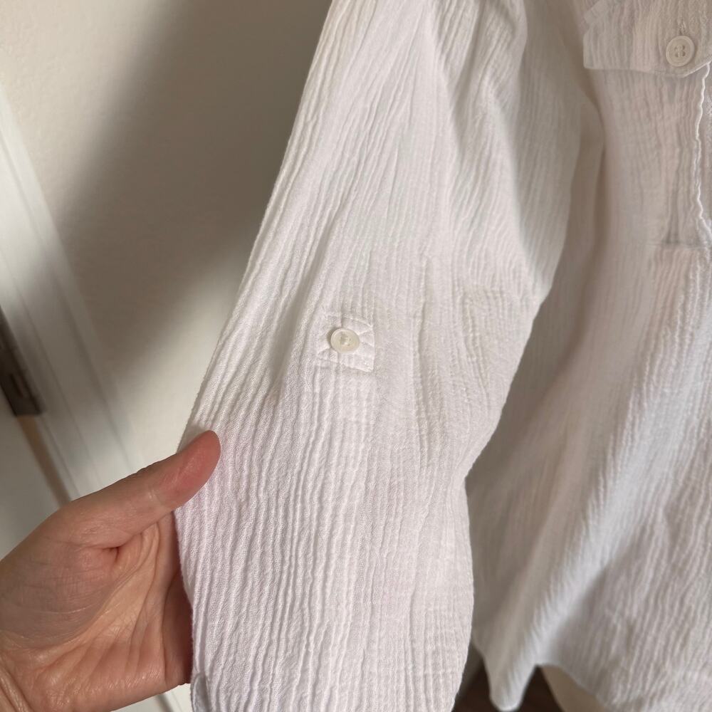 Two by Vince Camuto XL White 100% Cotton Gauze Tunic Blouse V-Neck Boho Beach - Picture 6 of 16